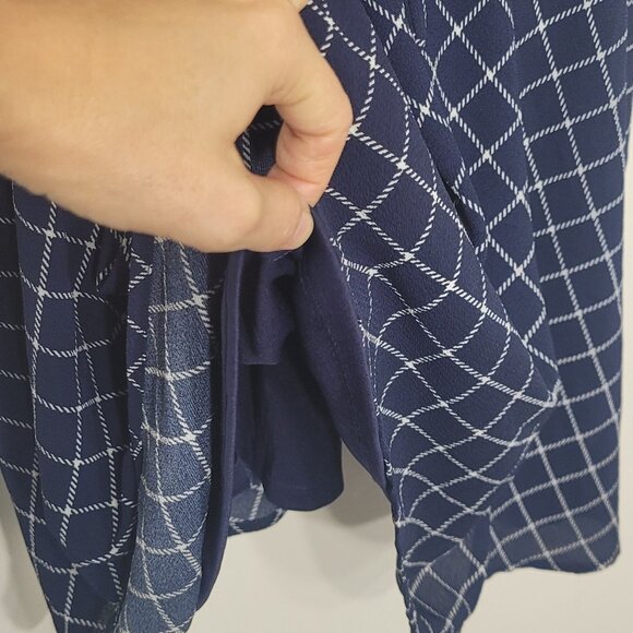 Eliza J Women's Navy Blue White Plaid Sleeveless Belted Back Zip Shift Dress 12 - Picture 7 of 11